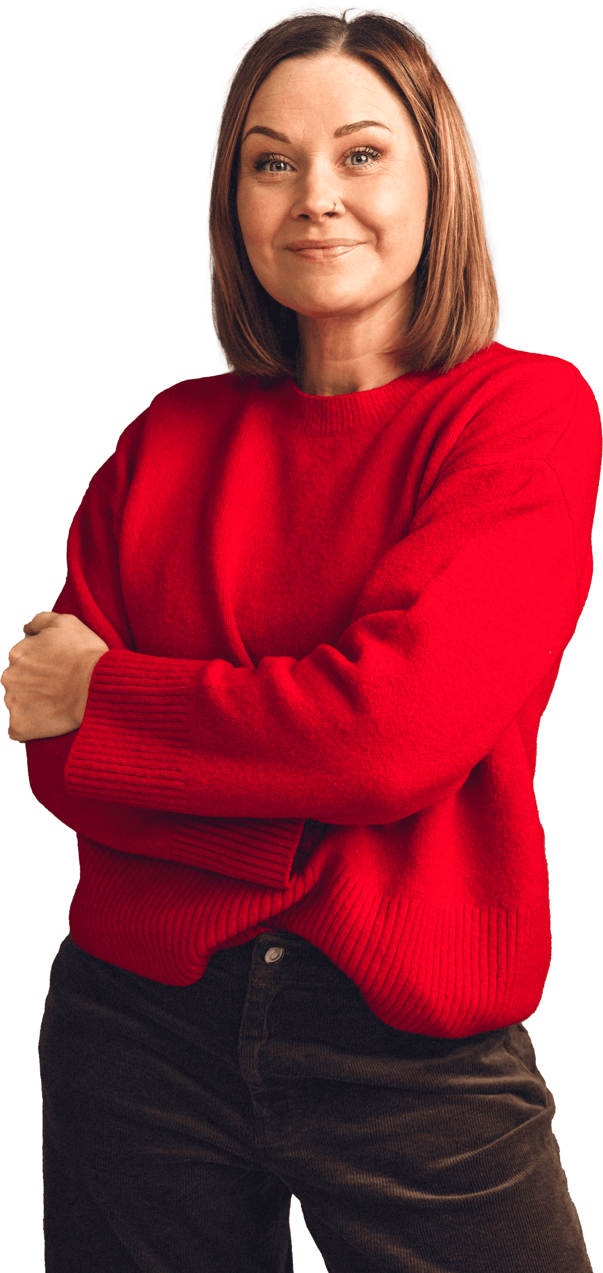 Woman in a red shirt