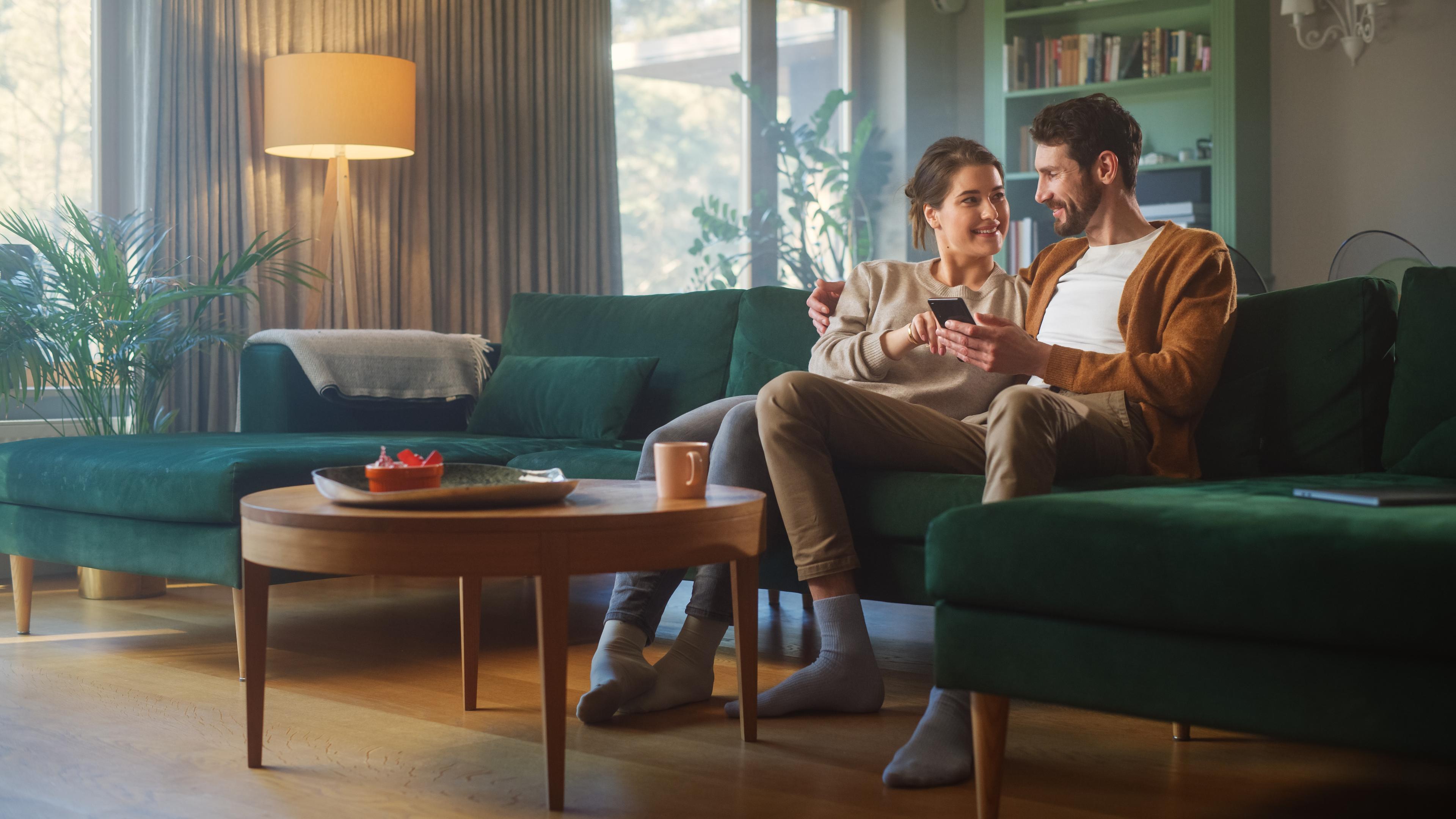 Couple shopping online from home